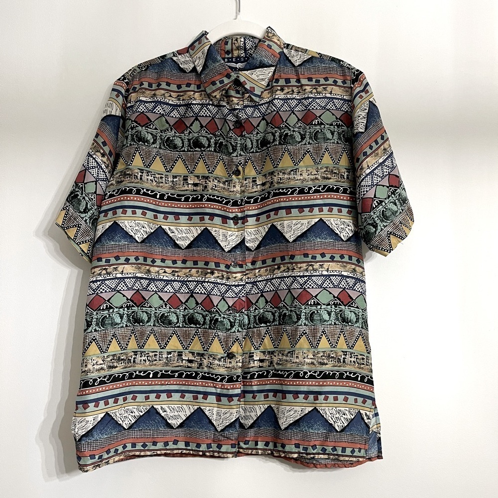 Best American Clothing Co Silk Women’s Short Sleeves‎ Blouse Size S Multicolored